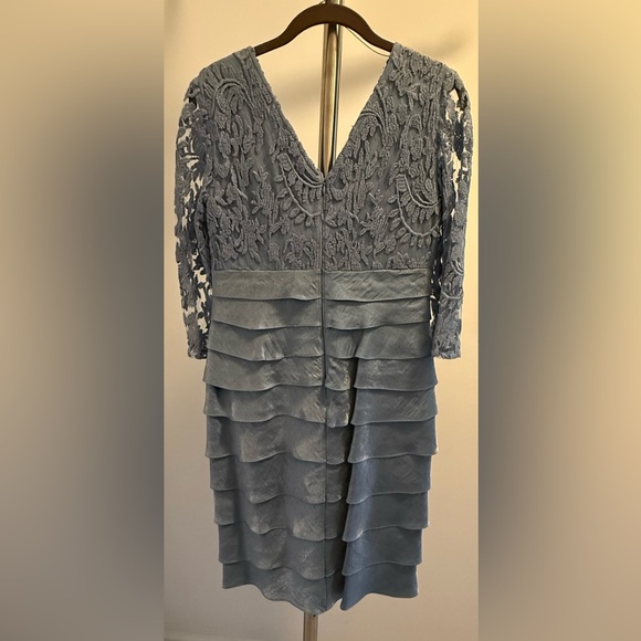 Adrianna Papell Elegant Lace Overlay Dress - Dusty Blue - Picture 2 of 5